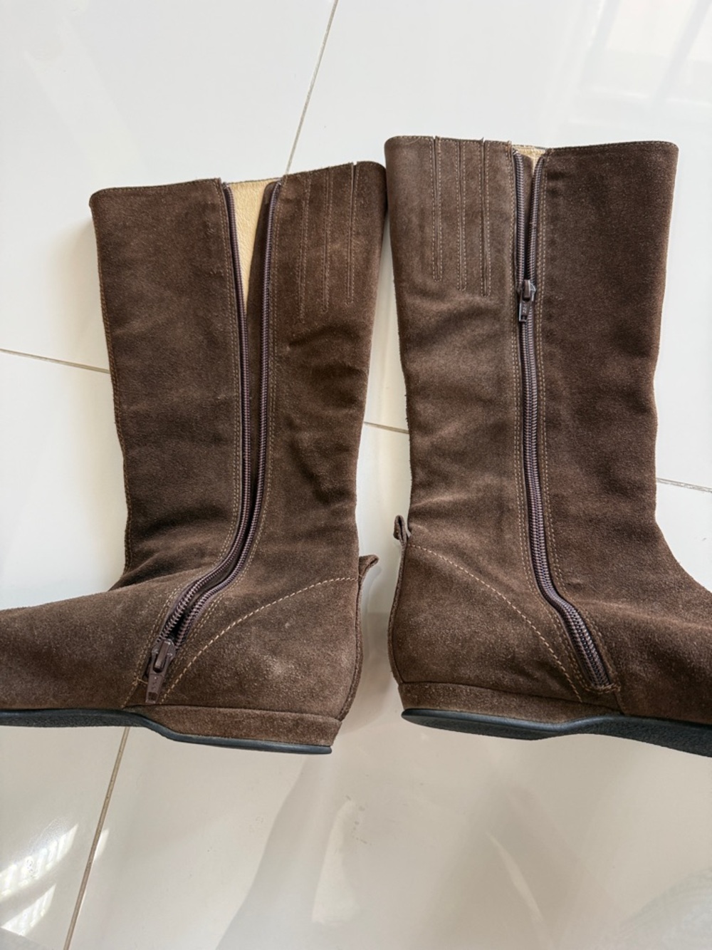 Boden Brown Suede Mid-Calf Flat Boots EU40 US 8.5 - Picture 3 of 11